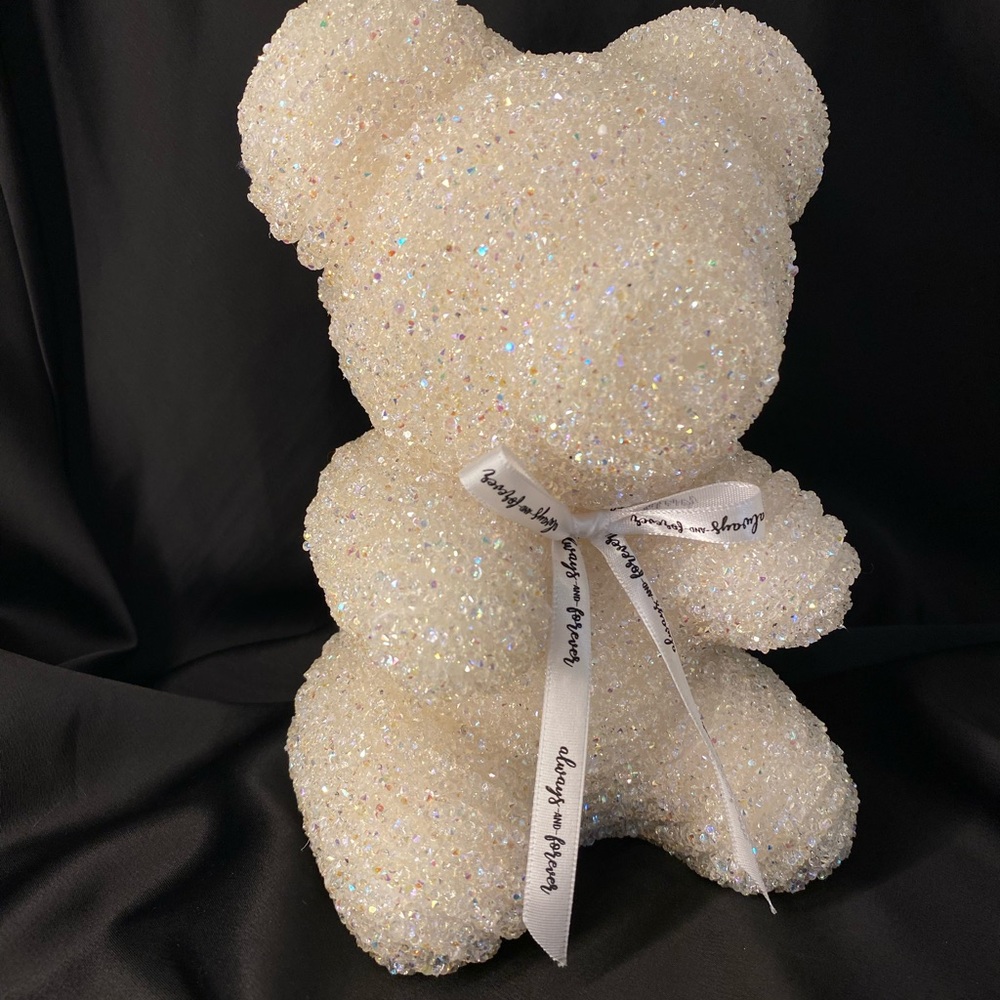 Sparkling Diamond Cream Teddy Bear with Ribbon for gift